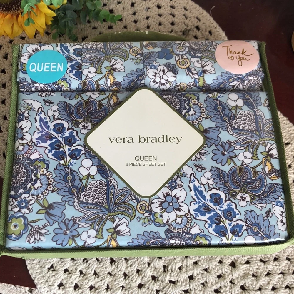 Vera Bradley Blue Floral Queen Sheet Set